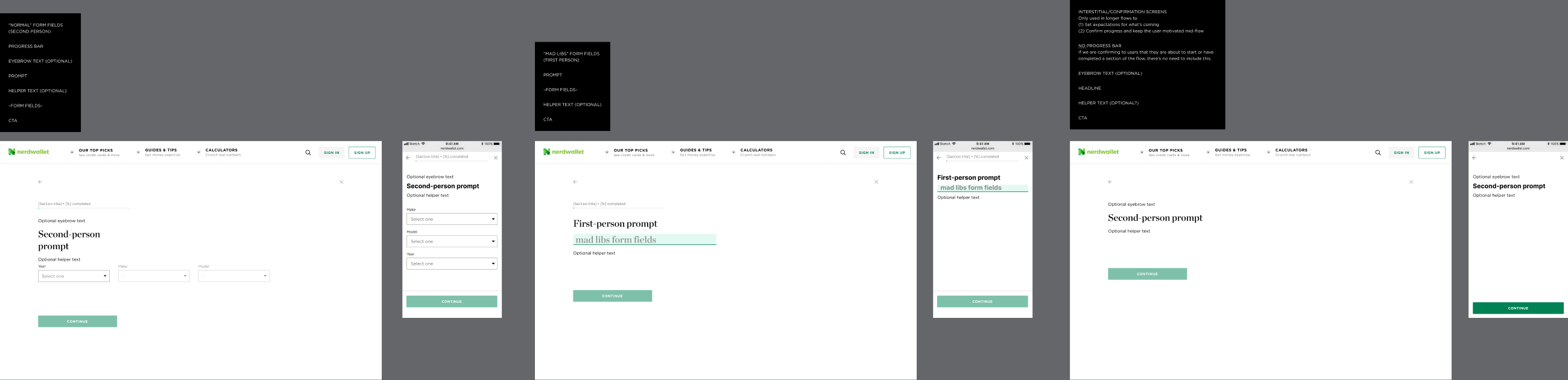 Question-template system: Normal, Mad Libs, and Interstitial patterns